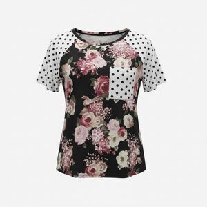 Doublju Floral Rose Polka Dot Top Blouse Shirt Women’s Size XL
